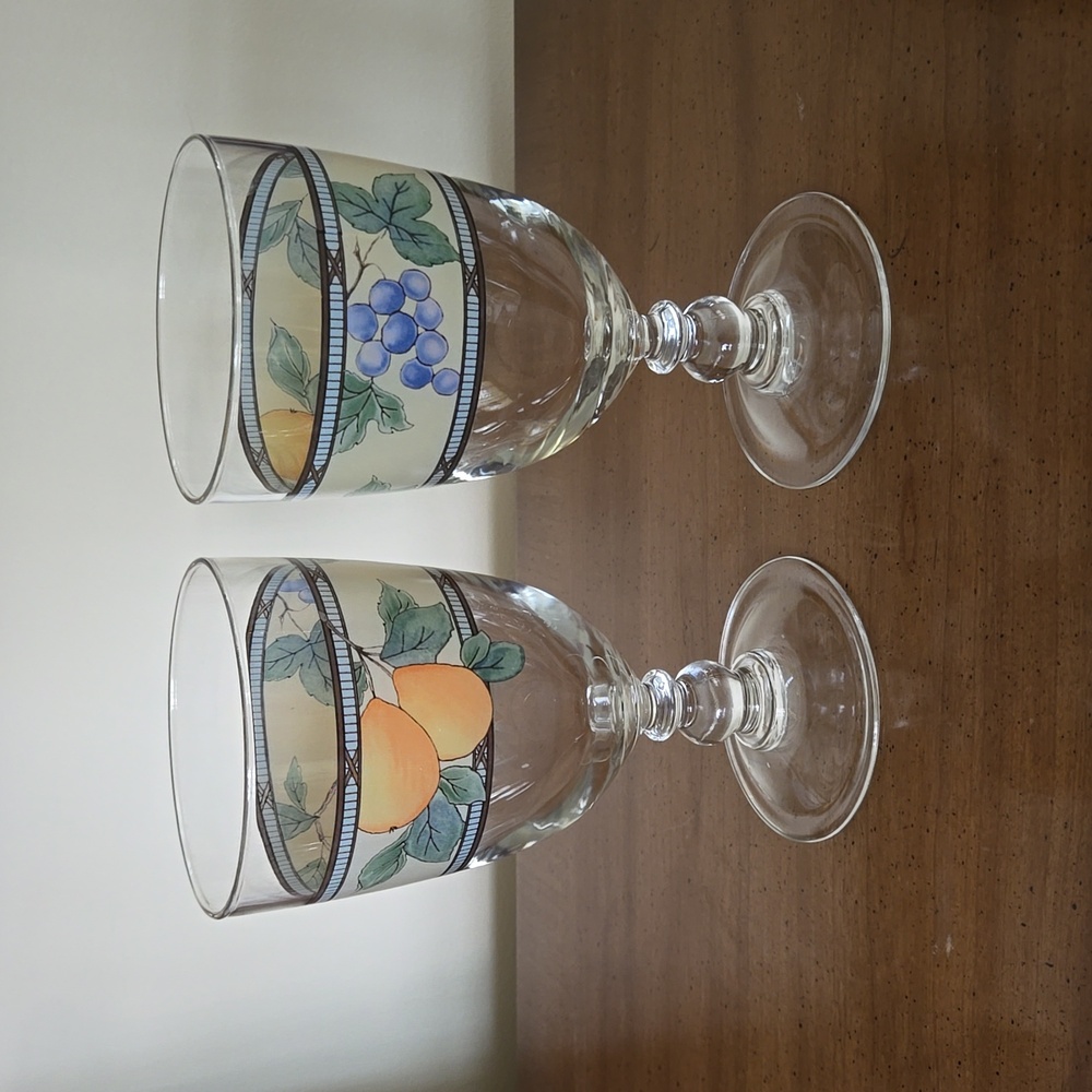 Mikasa Intaglio Garden Harvest set of two Water Goblets Glasses